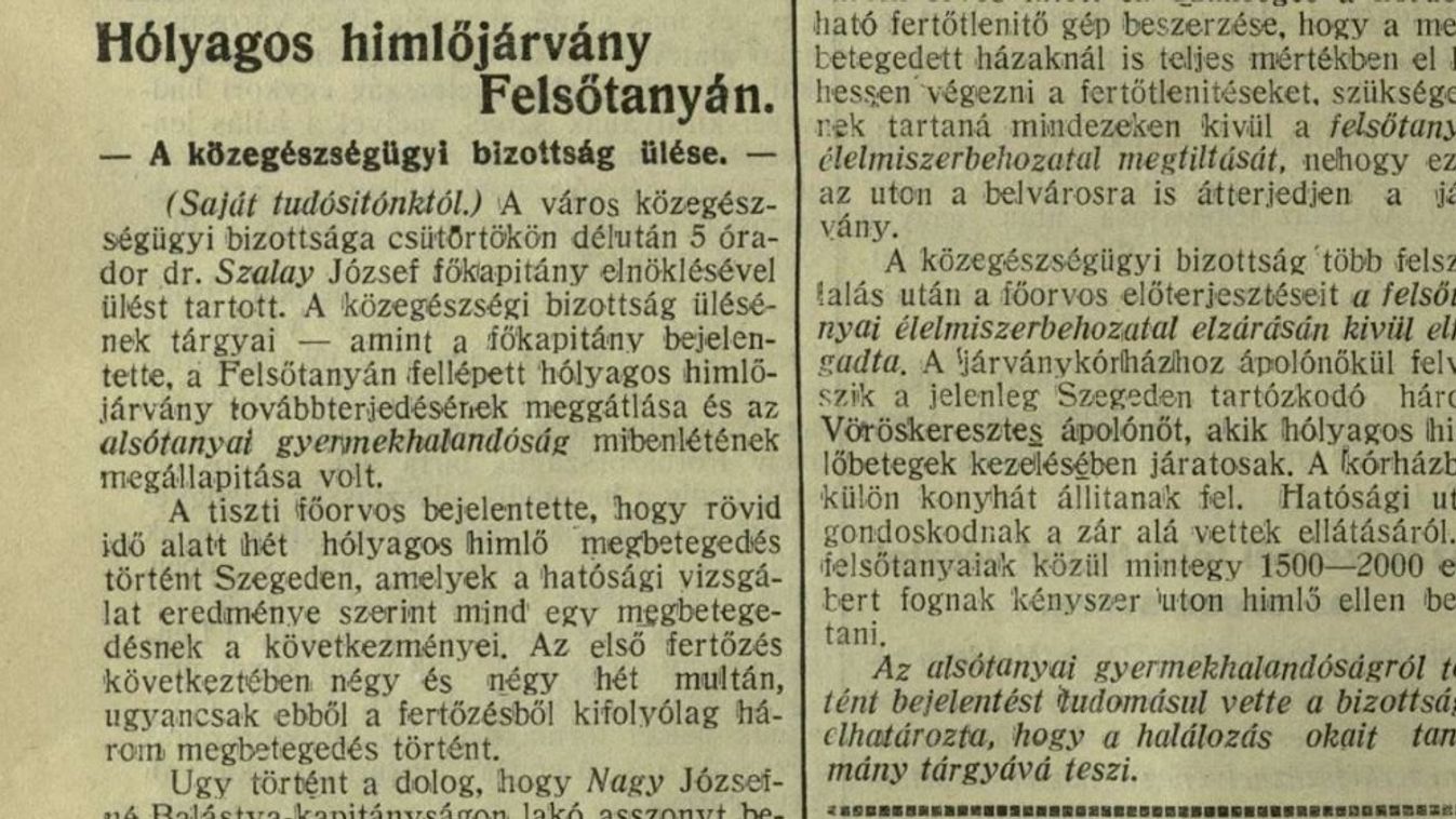 DélmagyArchív: hólyagos himlőjárvány és vesztegzár Szegeden
