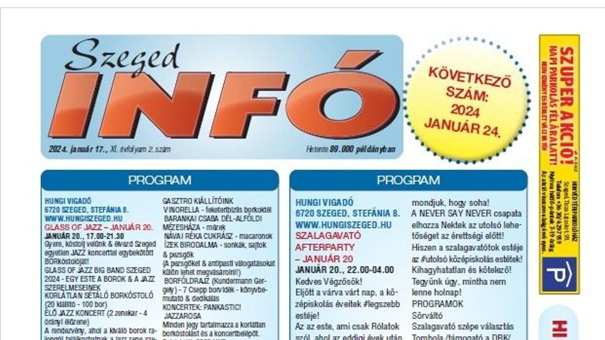 Megjelent a Szeged Infó legfrissebb száma, januári programokkal