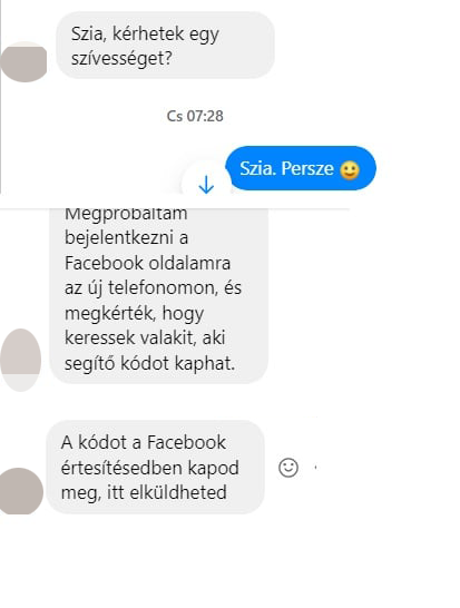 Facebook, átverés, üzenet, képernyőkép