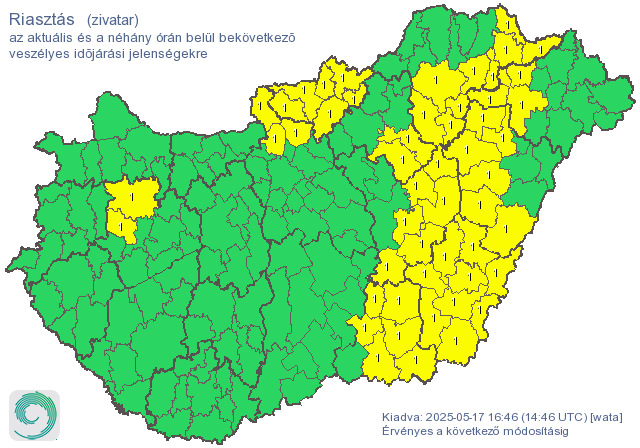 A zivatarveszély Magyarországon fokozódik: Csongrád-Csanádban már riasztás van érvényben.