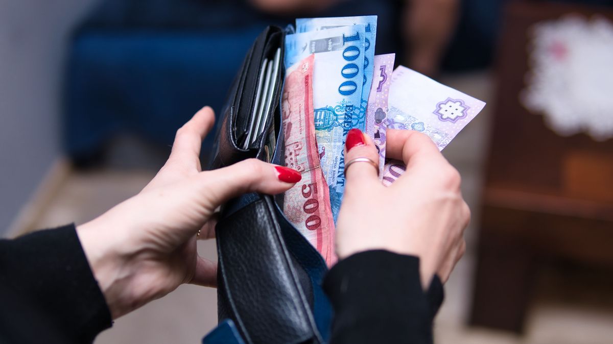 The,Woman,Pulls,Hungarian,Forints,From,Her,Wallet