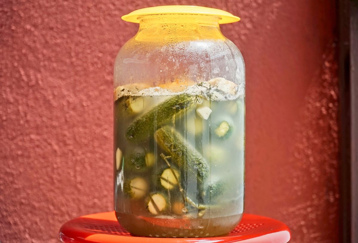 Homemade,Fermented,Dill,Pickles,,Hungarian,Leavened,Cucumber,(,Kovászos,Uborka
