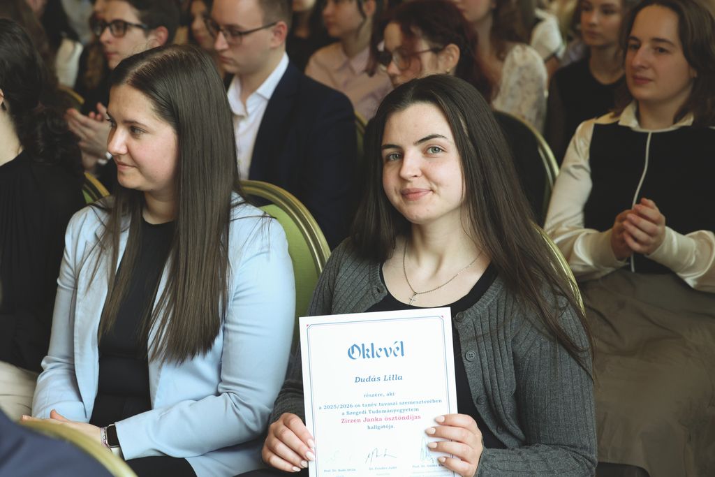 Szeged – 2026.03.24. Zirzen Janka ösztöndíjak átadása az SZTE Rektori dísztermében.
Képen: 
Fotó: Karnok Csaba (KC) – Délmagyarország (DM)